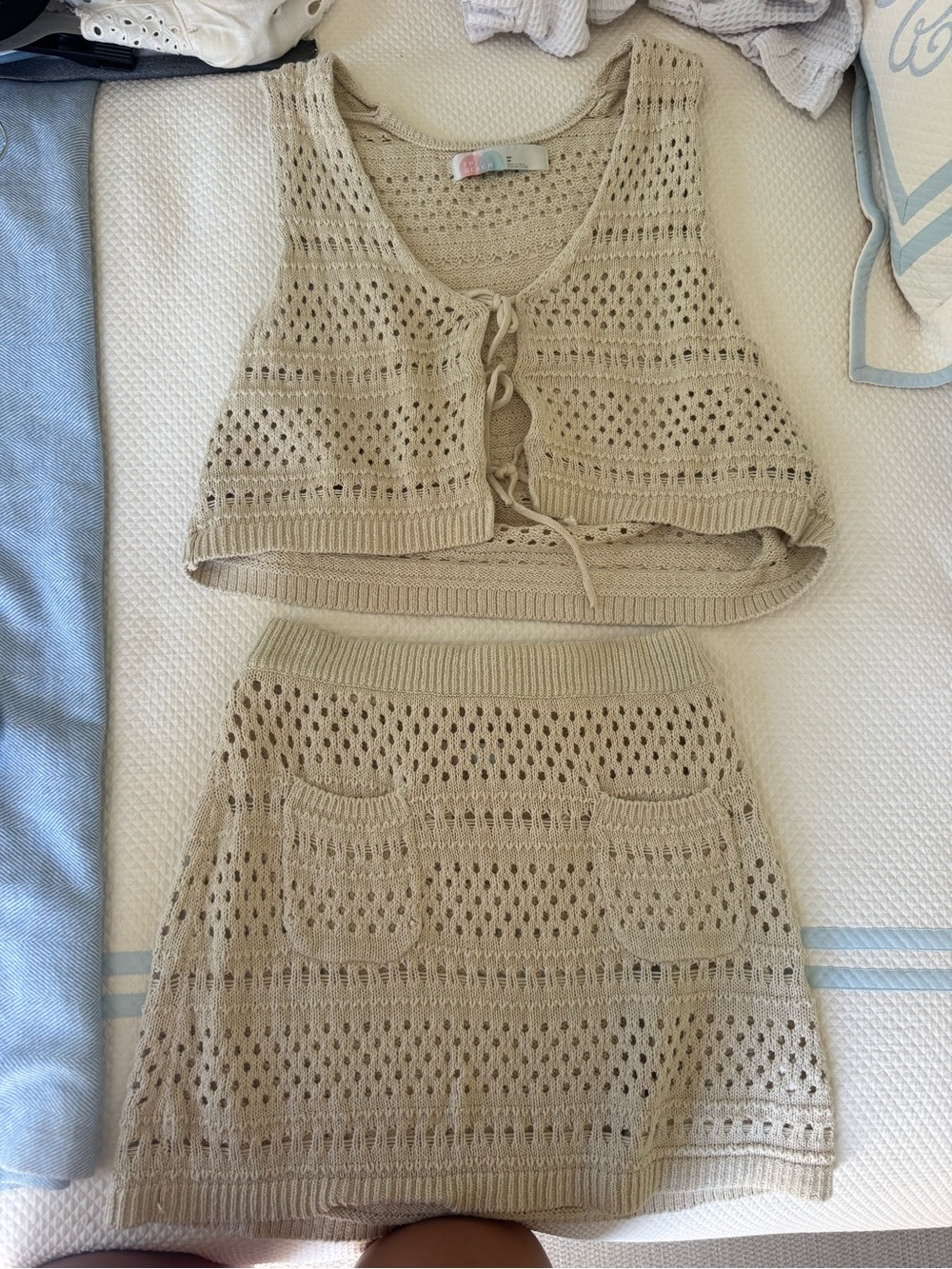 Free People Beige Crochet Two-Piece Swim Coverup Set